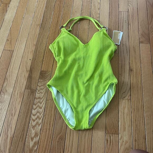 Michael Kors Women's One-Piece Swimsuit Size 10 Green V-Neck - Picture 1 of 8